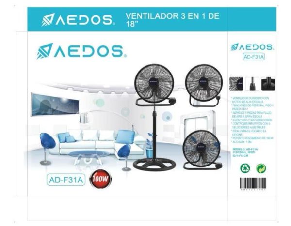 FAN AD F31A/VENTILADOR 3 EN 1 AEDOS F31A 18" 100W