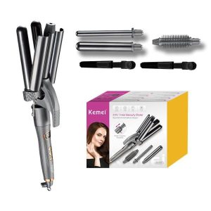PINZA 4 EN 1 KM9207/ PINZA PARA ONDAS KEMEI CON CEPILLO Y HORQUILLAS DE AGARRE PARA NO QUEBRAR EL CABELLO