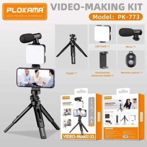 SELFIE PK 773 / KIT DE SELFIE TRIPODE ESCRITORIO CON LUZ POCKED Y MICROFONO PLOKAMA