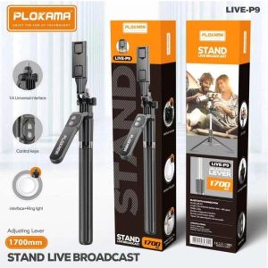 SELFIE LIVE P9 LED / TRIPODE SELFIE 360 3EN1 CON BLUETOOTH CONTROL Y LUZ LED PLOKAMA
