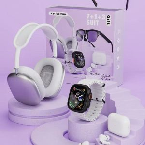 SMART WATCH K24 / COMBO DE SMART WATCH GAFAS TWS AUDIFONO DIADEMA Y 7 BANDAS DIFERENTES COLORES