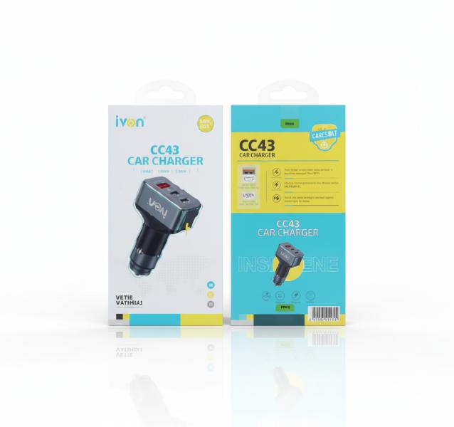 CAR IVON CC43 / CARGADOR DE AUTO CARGA RAPIDA USB PD 58W
