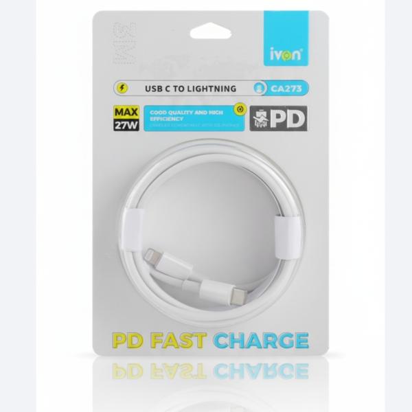 CAB IVON CA273 IPH / CABLE IVON TIPO C A LIGHTNING 27W PD FAST CHARGE 3MTS