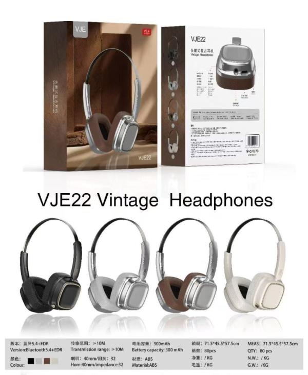 AUD VJE22 / AUDIFONO TIPO DIADEMA VINTAGE BT AUX FM MIC