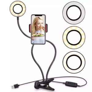 KIT LED JD01 / SOPORTE DE ESCRITORIO CON CLIP PARA CELULAR Y LUZ LED 3 TONOS