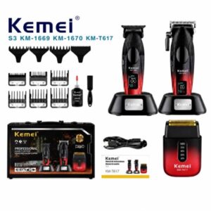SET KMS3697017 / SET DE TRES PIEZAS CORTE CLIPPER Y SHAVER 8500RPM PANTALLA LED CARGA TIPO C