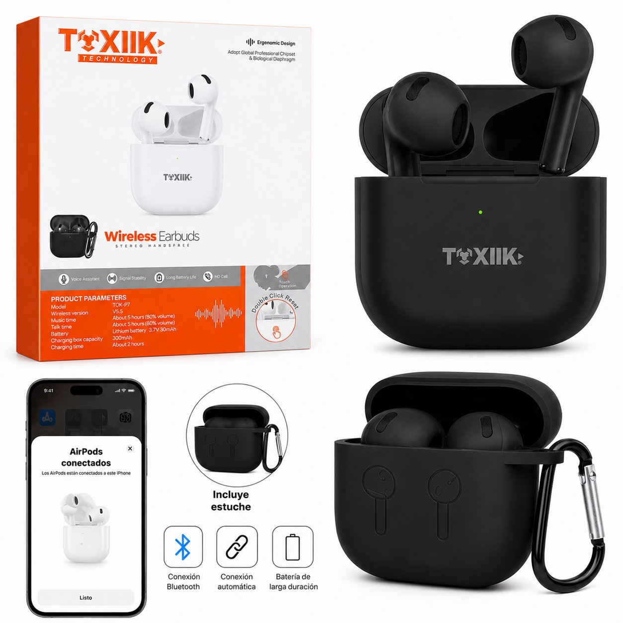 TWS GEN TOK AIRPODS 4 NG / AUDIFONOS TOXIIK AIRPODS 4 NEGRO / INCLUYE ESTUCHE