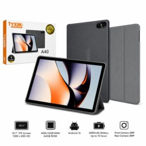 TAB TOK A40 / TABLET TOXIIK ANDROID 16 / CAM 8MP SELFIE 2MP / BAT 6000MAH / 4GB+12GB RAM 64GB ROM / 10.1" SOLO WIFI